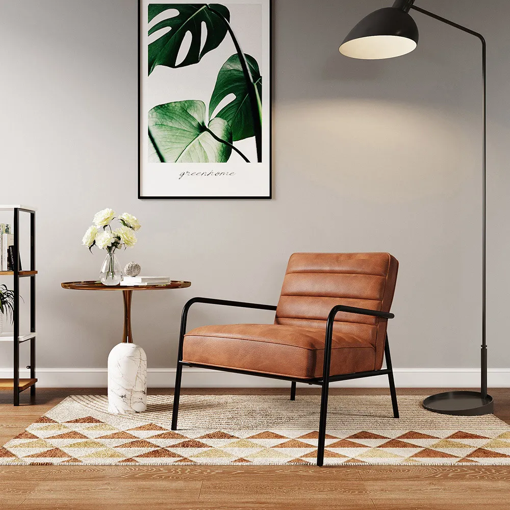 Soft PU Leather Cushioned Armchair - Brown