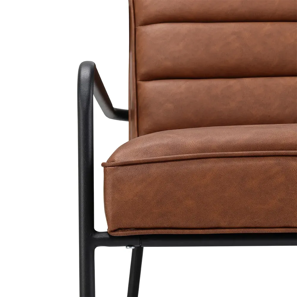 Soft PU Leather Cushioned Armchair - Brown
