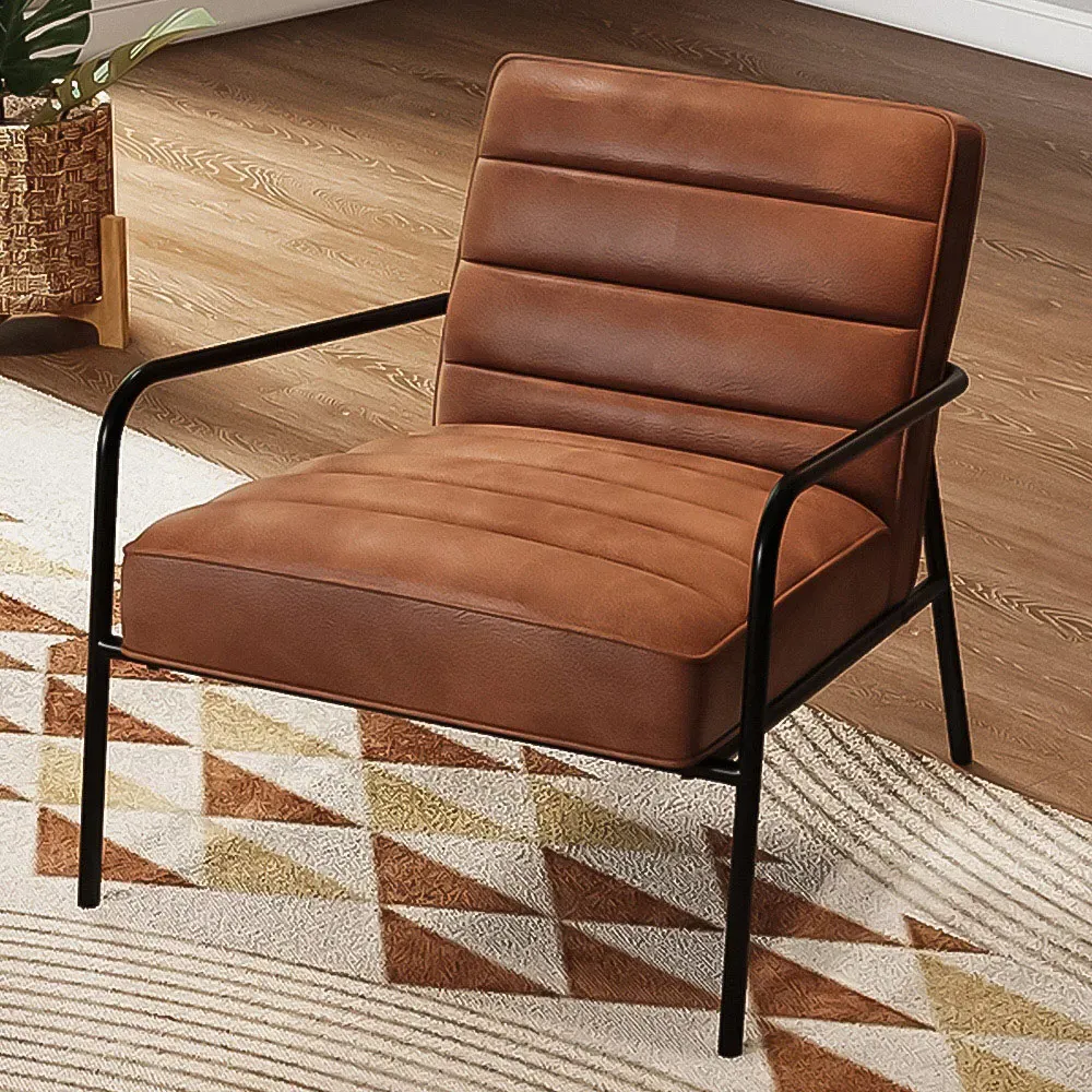 Soft PU Leather Cushioned Armchair - Brown image