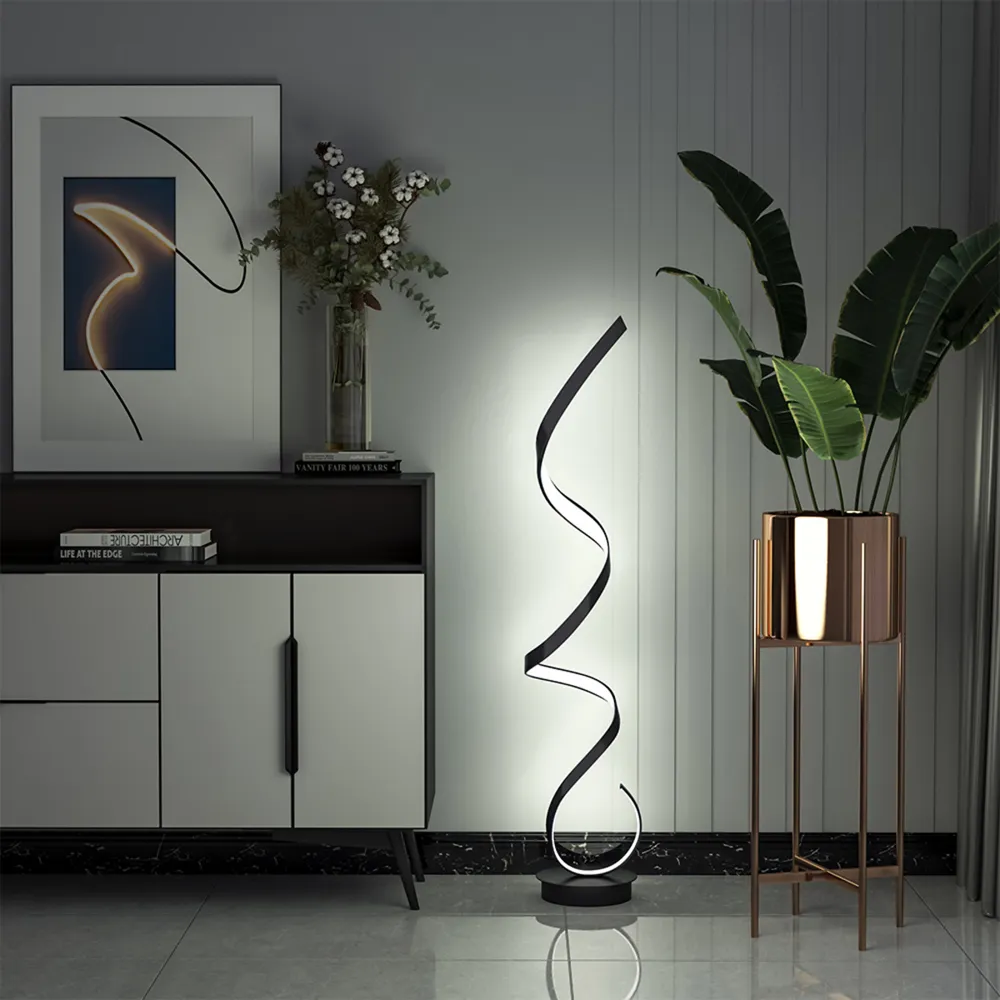 Spiral Floor Lamp with LED Light - Black