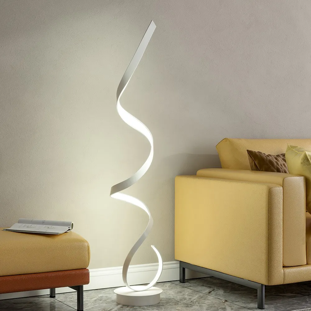 Spiral Floor Lamp with LED Light - White
