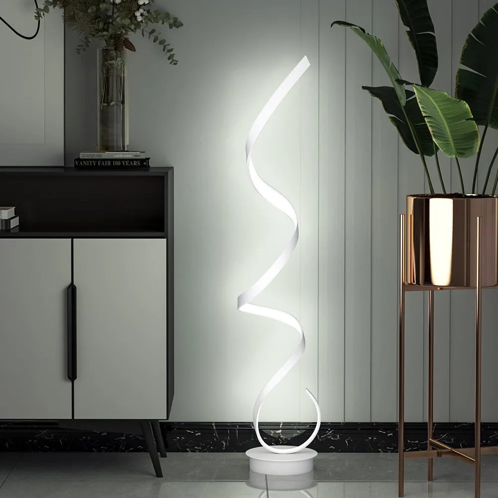 Spiral Floor Lamp with LED Light - White