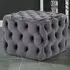 Square Velvet Buttoned Footstool with Buckle Design - Grey