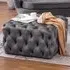 Square Velvet Buttoned Footstool with Buckle Design - Grey