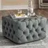 Square Velvet Footstool with Tufted Design - Grey