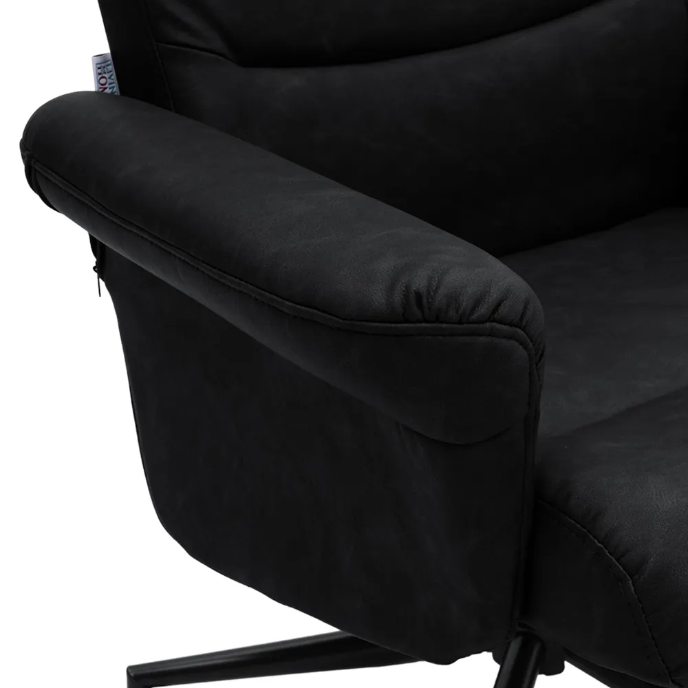 Swivel Armchair with Footstool - Black, Faux Leather
