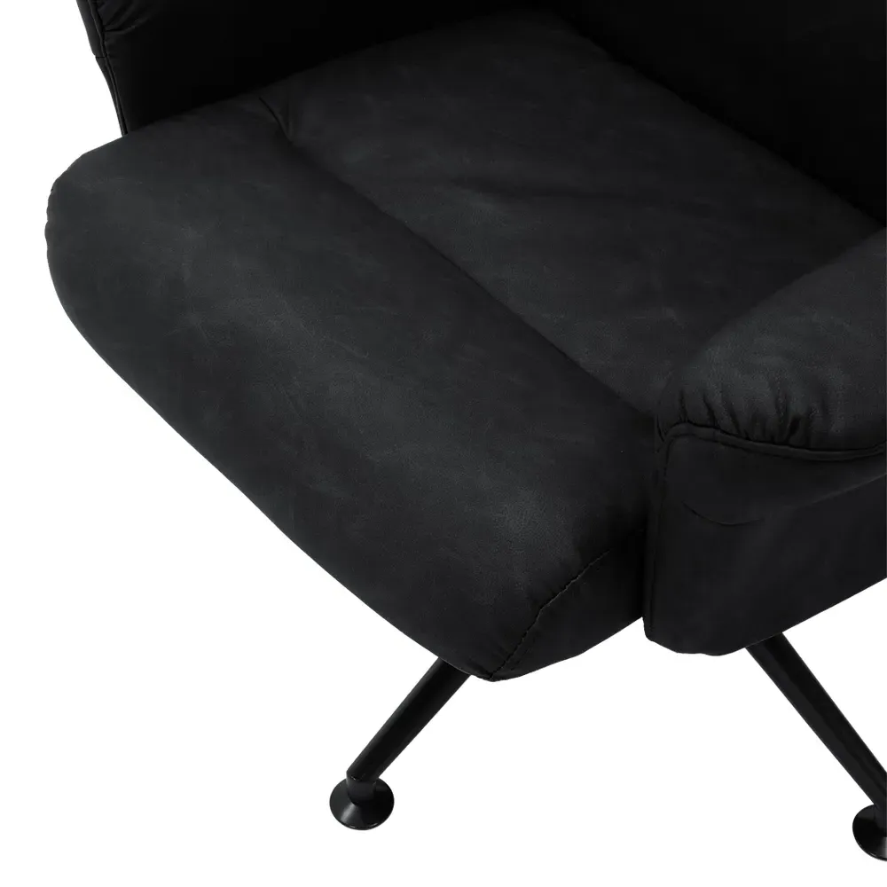 Swivel Armchair with Footstool - Black, Faux Leather