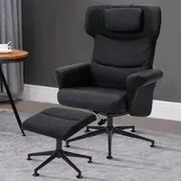 Swivel Armchair with Footstool - Black, Faux Leather