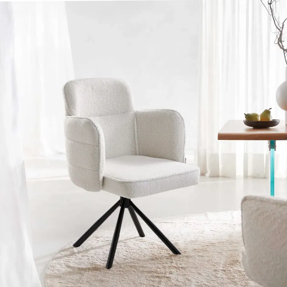 Swivel Chair with Iron Legs - Beige, Linen