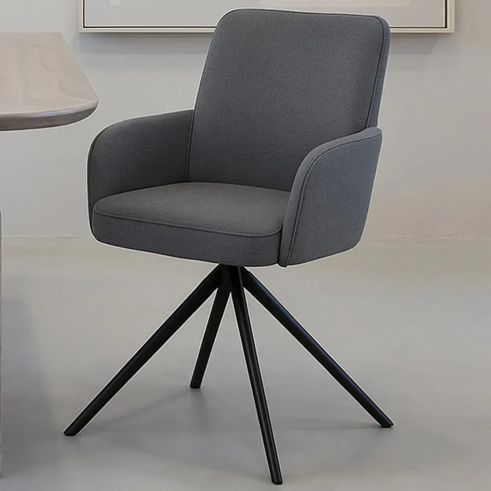Swivel Chair with Iron Legs - Grey, Linen image
