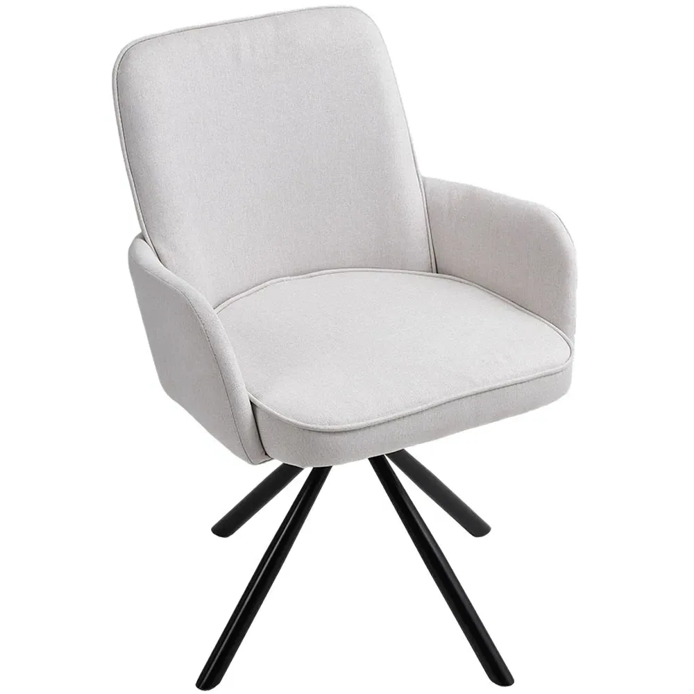 Swivel Chair with Iron Legs - White, Linen