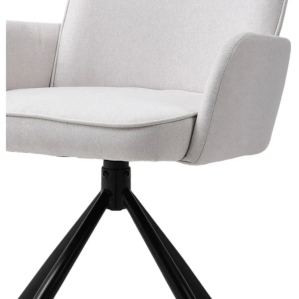 Swivel Chair with Iron Legs - White, Linen