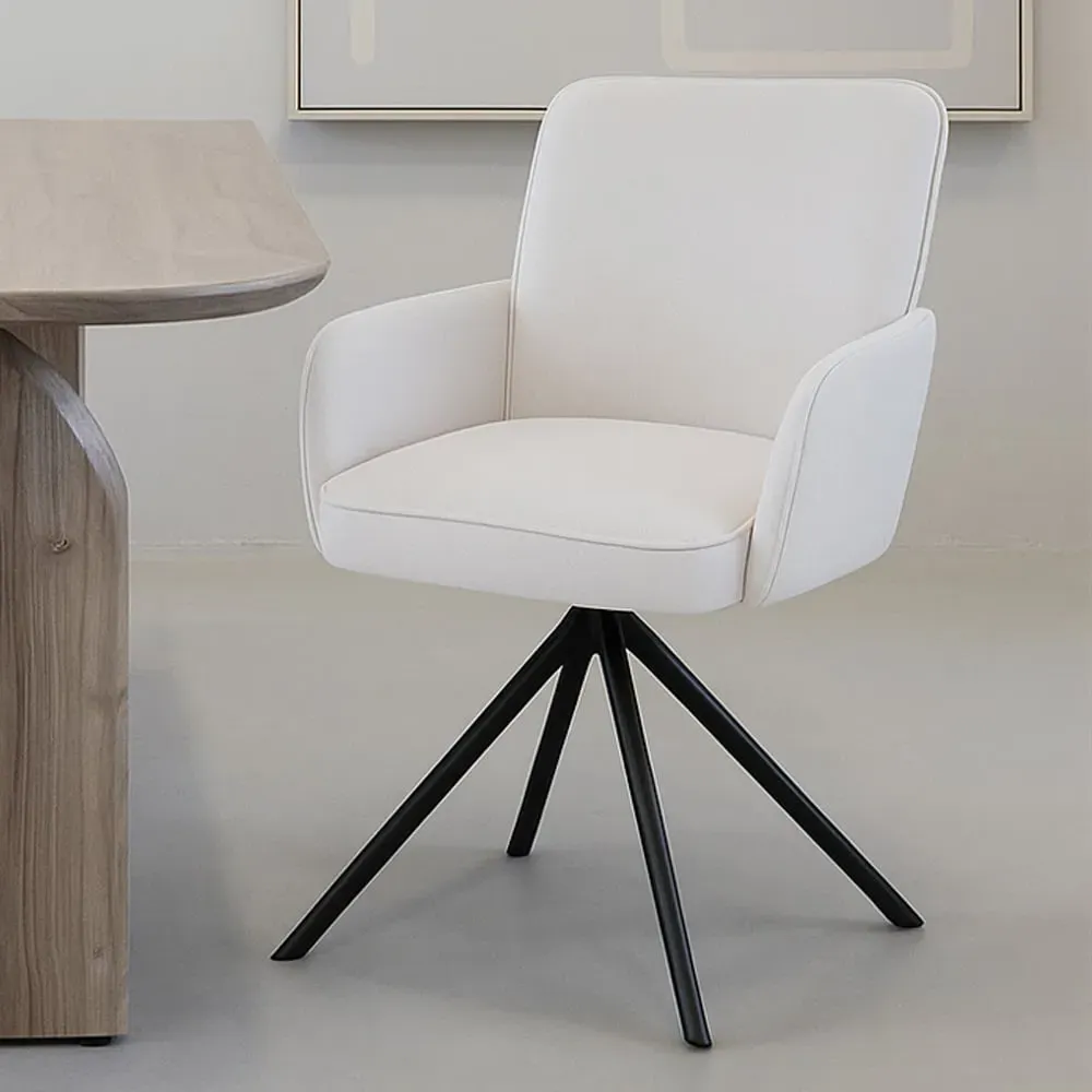 Swivel Chair with Iron Legs - White, Linen