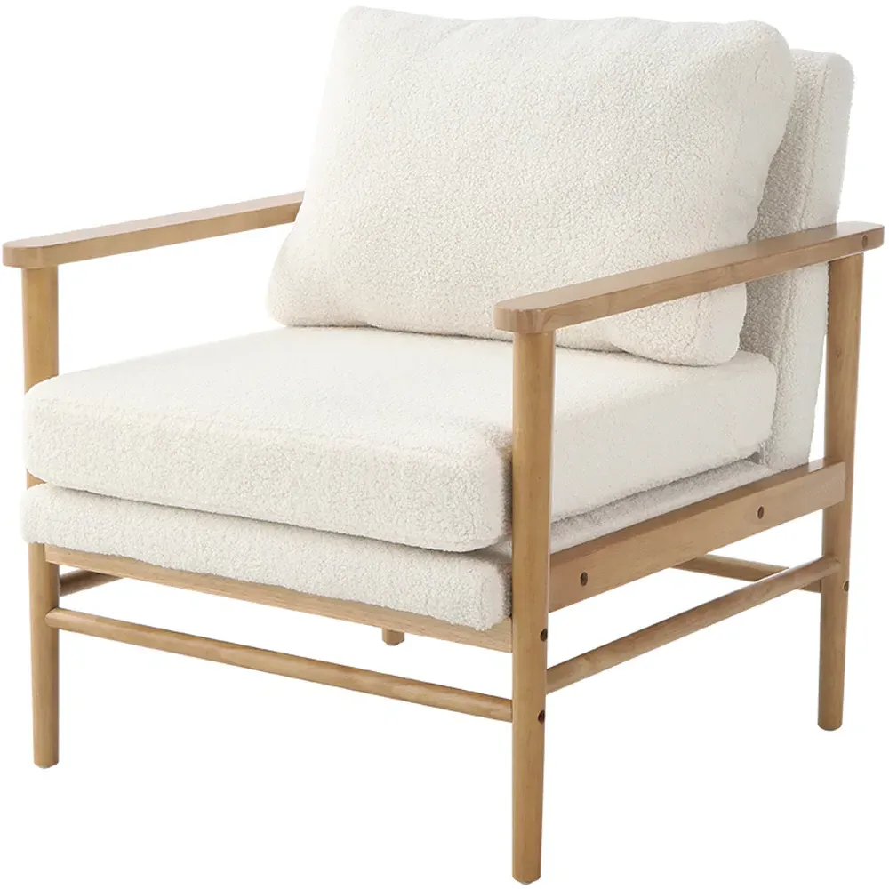 Teddy Bear Fur Wooden Armchair - White