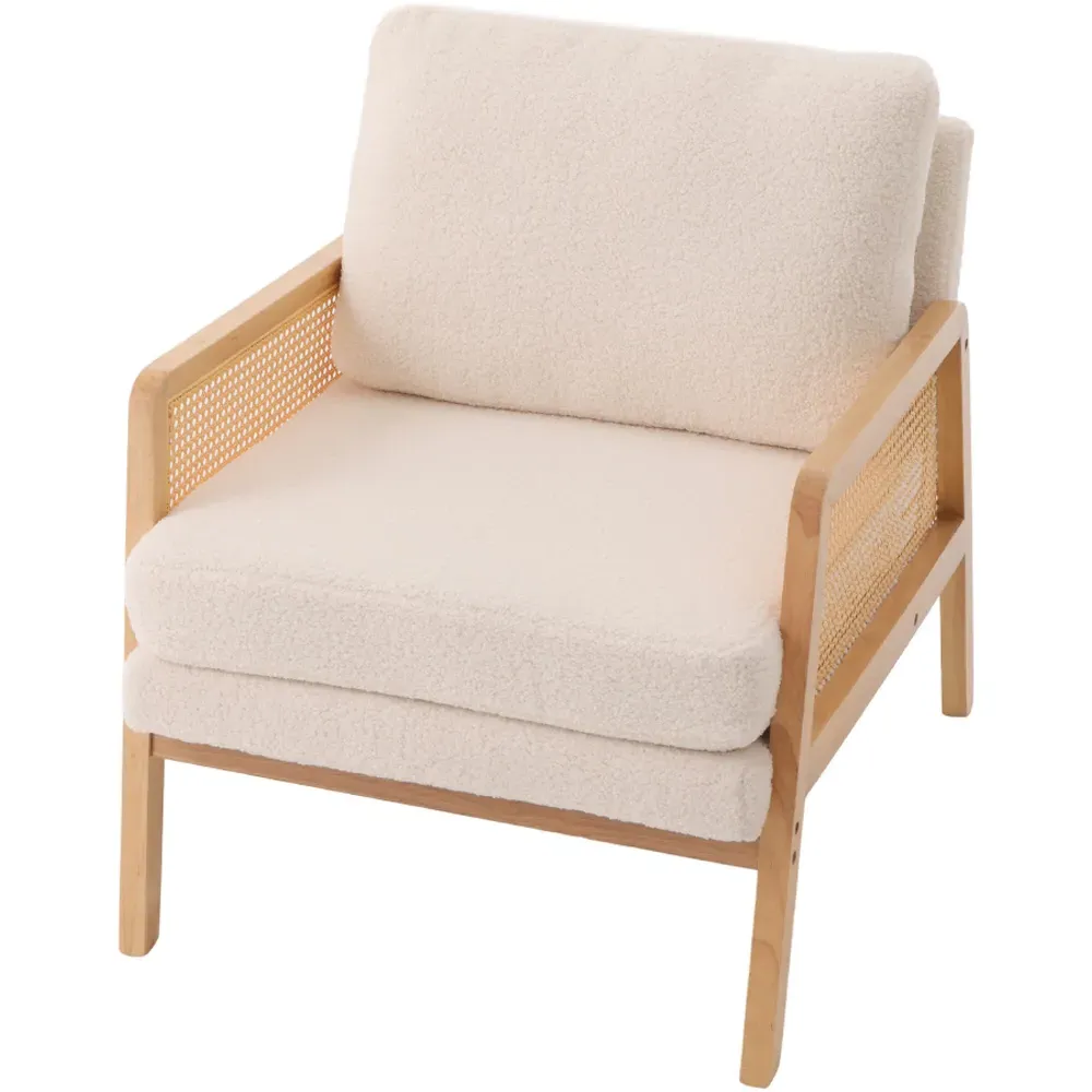 Teddy Fleece Cushion Rattan Armchair - White