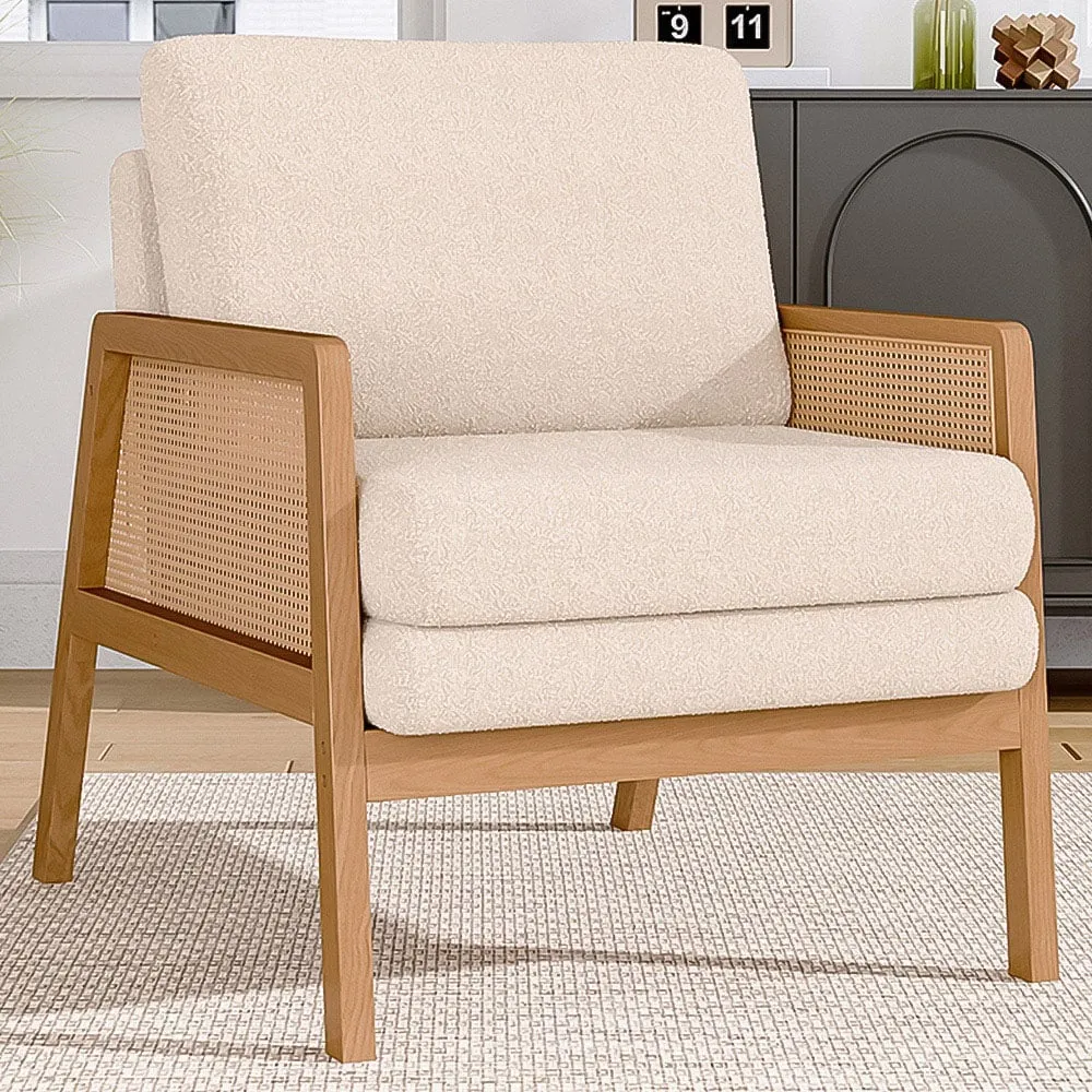 Teddy Fleece Cushion Rattan Armchair - White