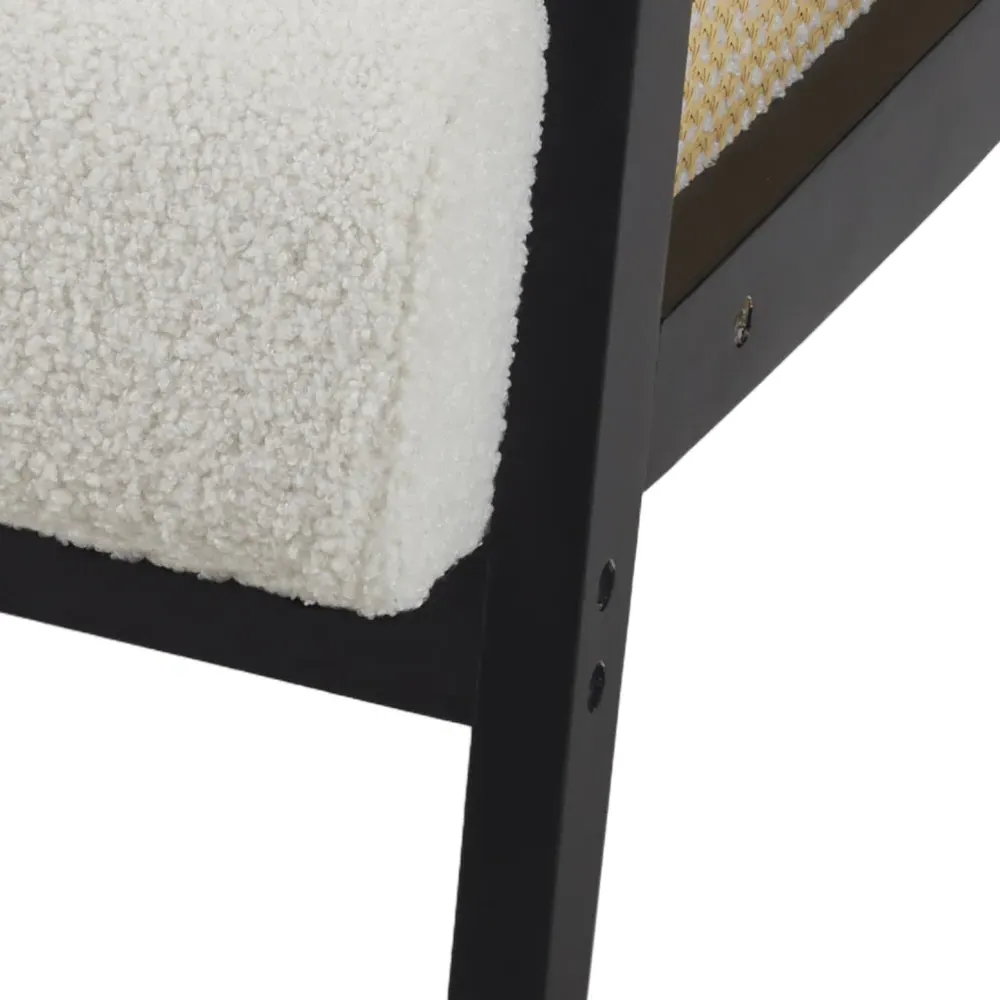 Teddy Fur Cushion Mid Century Rattan Armchair - White