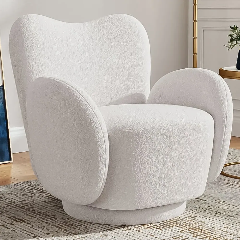Teddy Fur Swivel Armchair - White