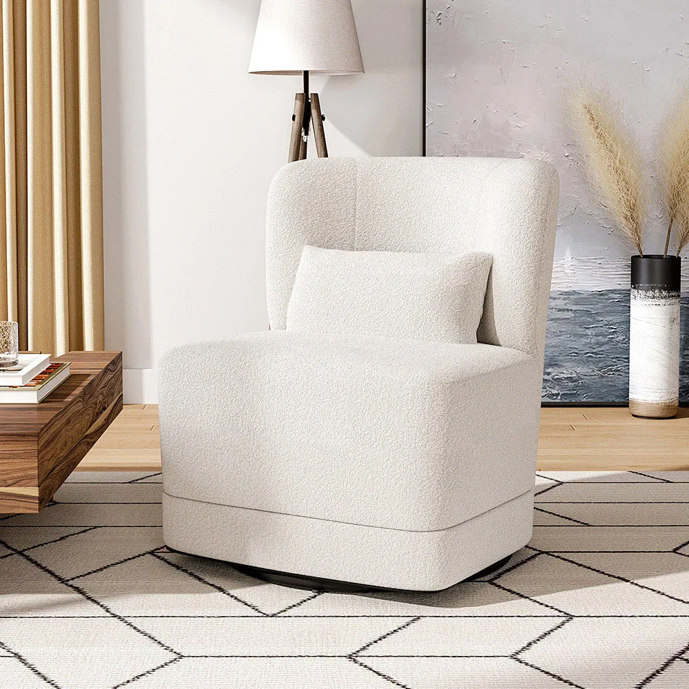 Teddy Fur Swivel Barrel Chair - White