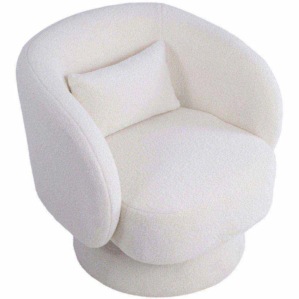 Teddy Fur Upholstered Swivel Chair with Pillow - White