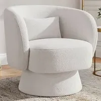 Teddy Fur Upholstered Swivel Chair with Pillow - White