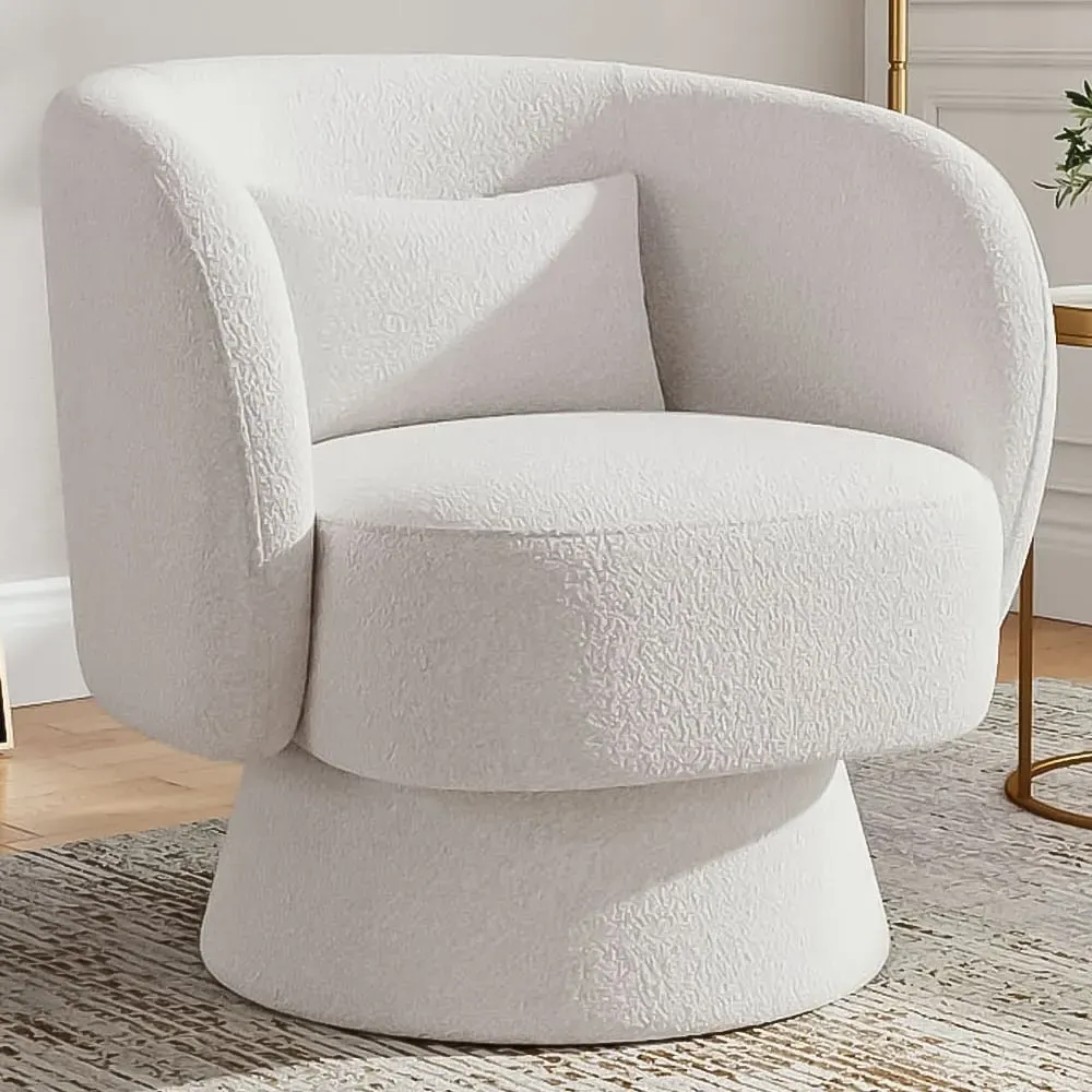 Teddy Fur Upholstered Swivel Chair with Pillow - White image
