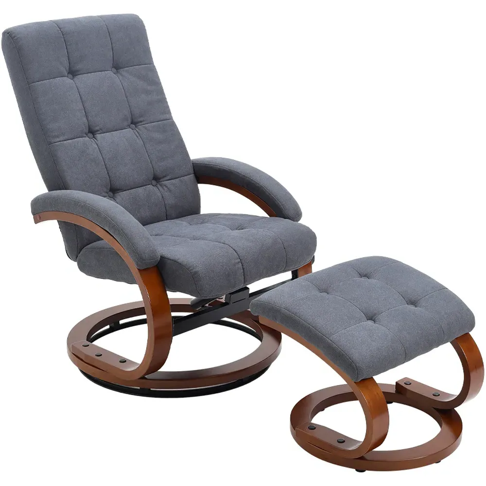 Textured Velvet Lounge Recliner with Footrest - Grey