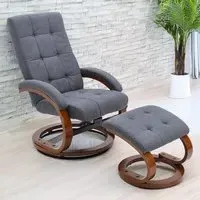 Textured Velvet Lounge Recliner with Footrest - Grey