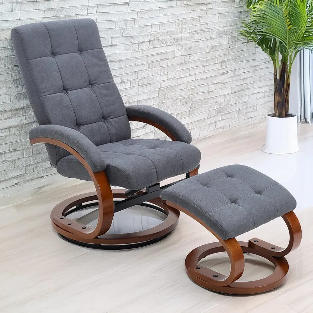 Textured Velvet Lounge Recliner with Footrest - Grey