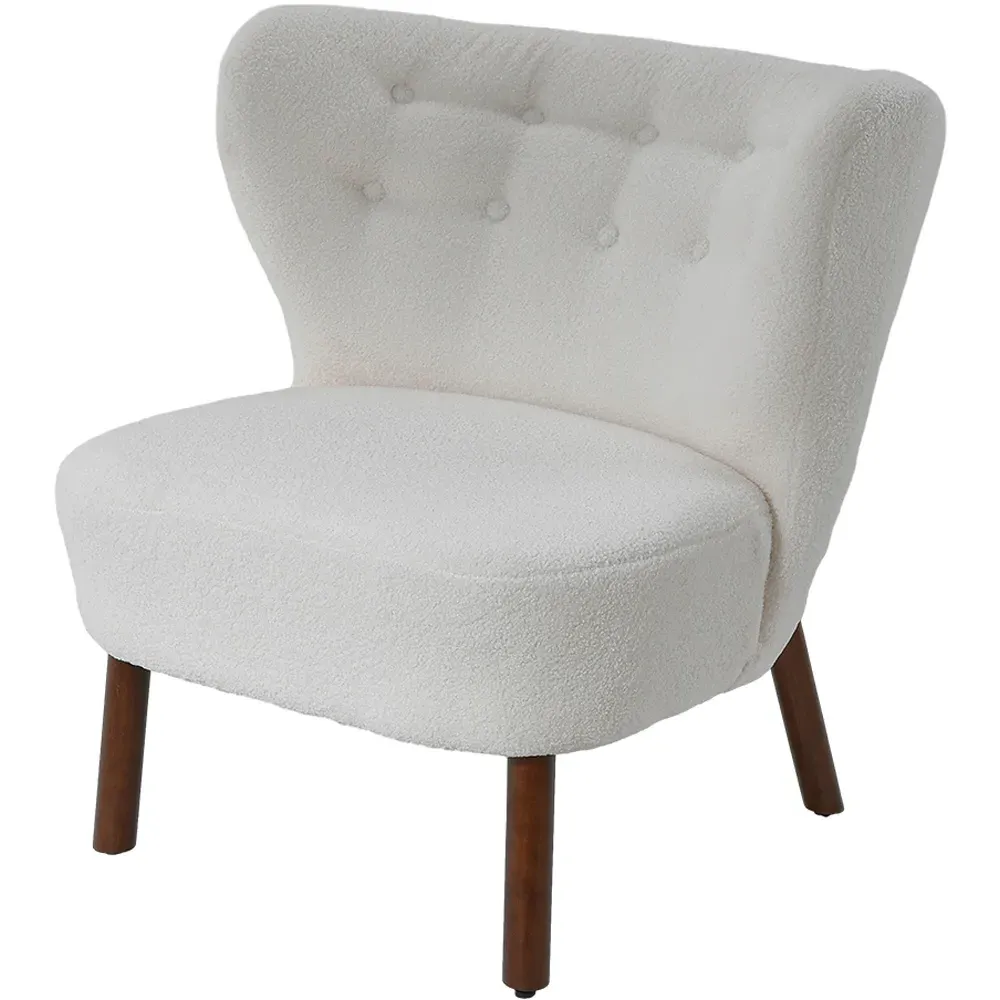 Tufted Accent Chair with Footstool - White, Teddy Bear Fur