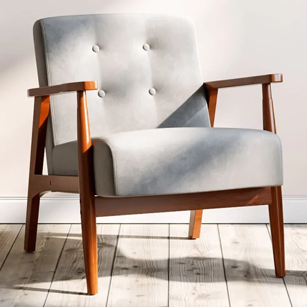 Tufted Armchair - Grey, Walnut