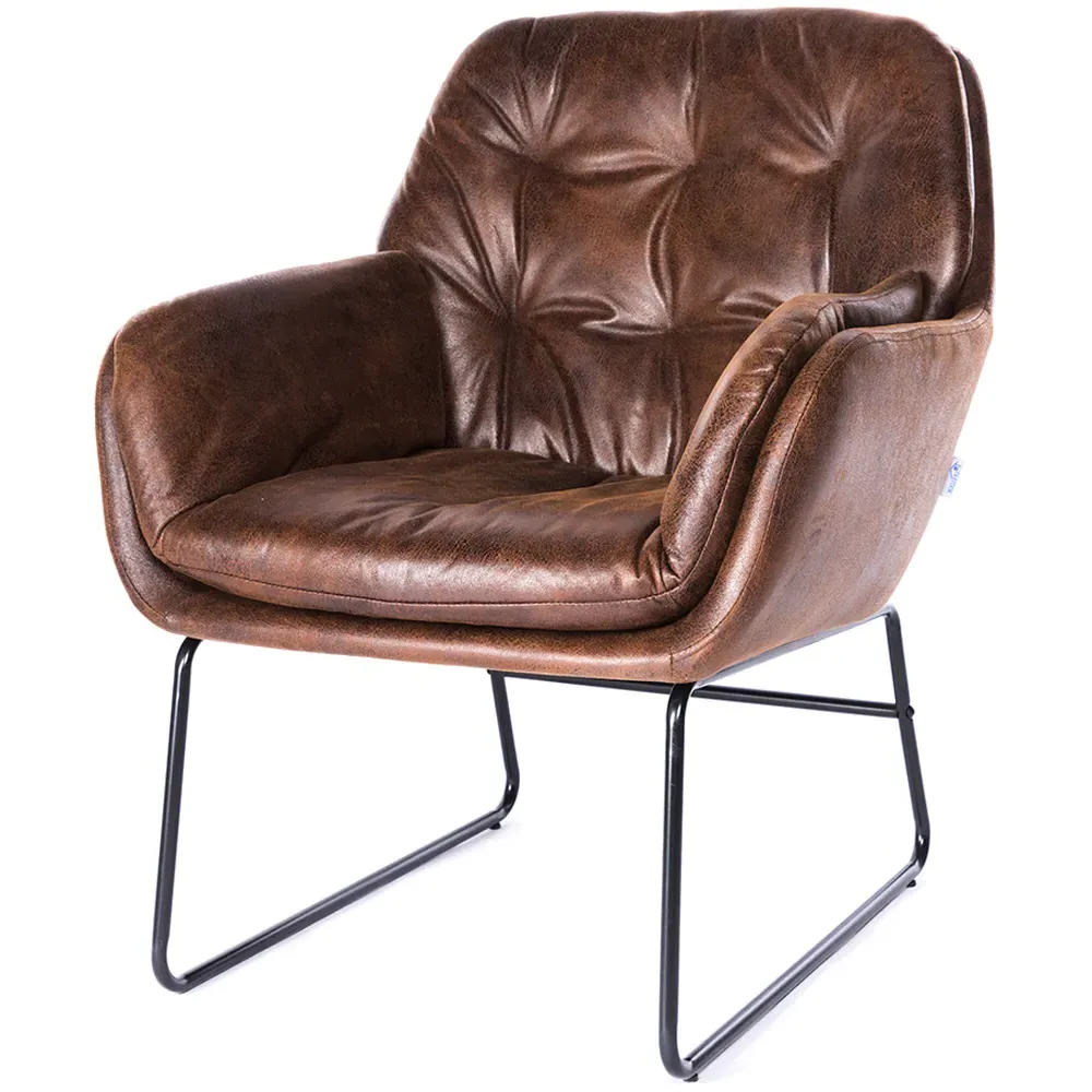 Tufted Armchair with Metal Legs - Brown