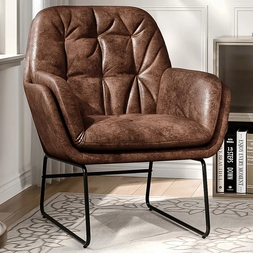 Tufted Armchair with Metal Legs - Brown