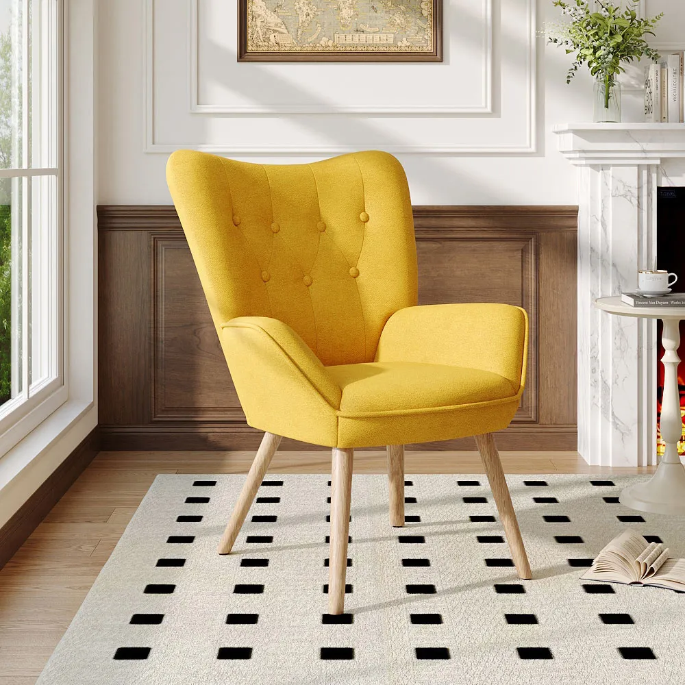 Tufted Button Armchair - Yellow, Linen