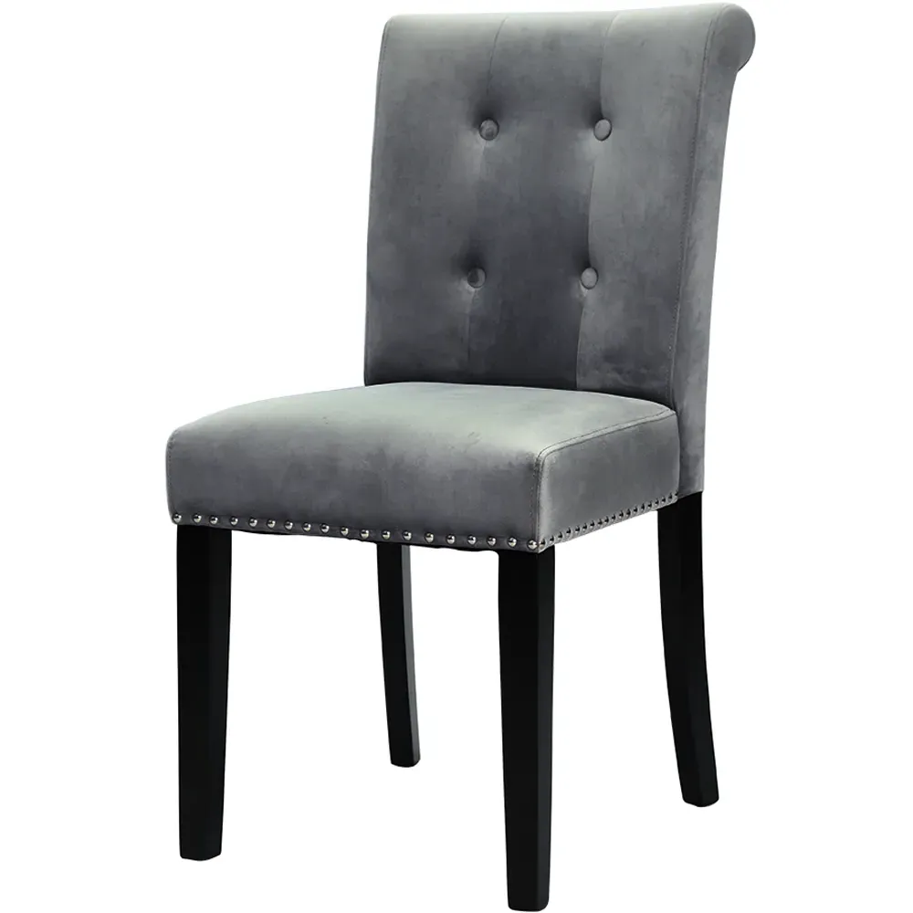 Tufted Dining Chair with Nailhead Trim - Light Grey, Velvet