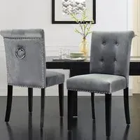 Tufted Dining Chair with Nailhead Trim - Light Grey, Velvet