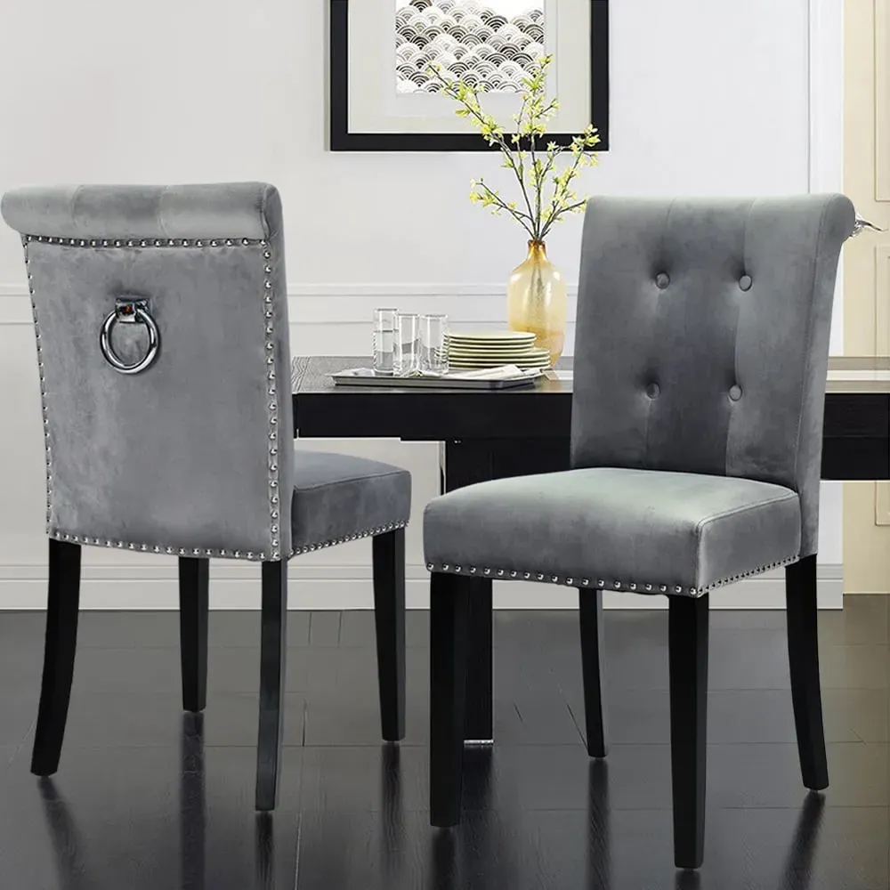 Tufted Dining Chair with Nailhead Trim - Light Grey, Velvet image