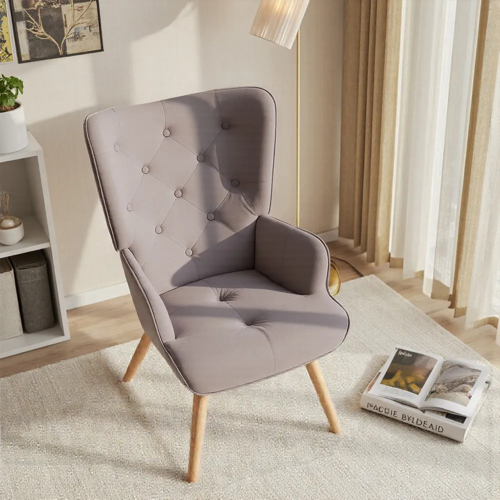 Tufted Lounge Chair - Grey, Flannel