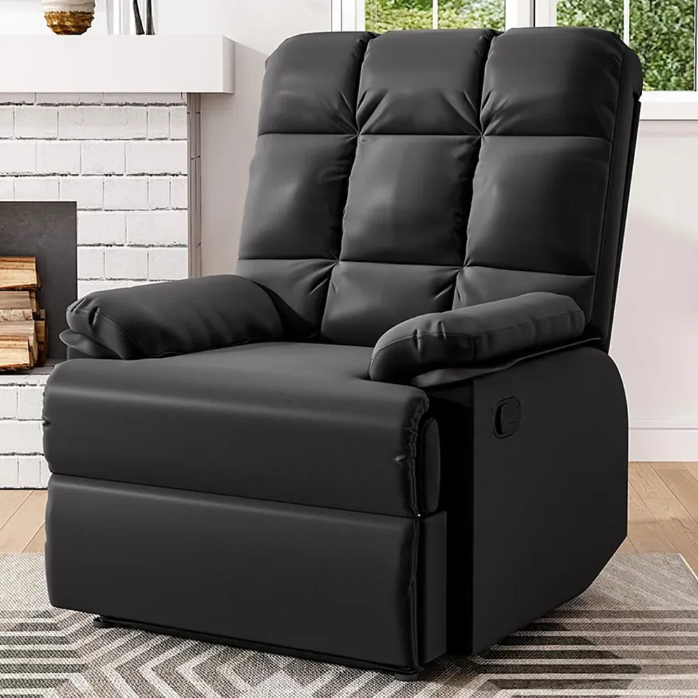 Tufted Recliner with Control Switch - Black, Faux Leather