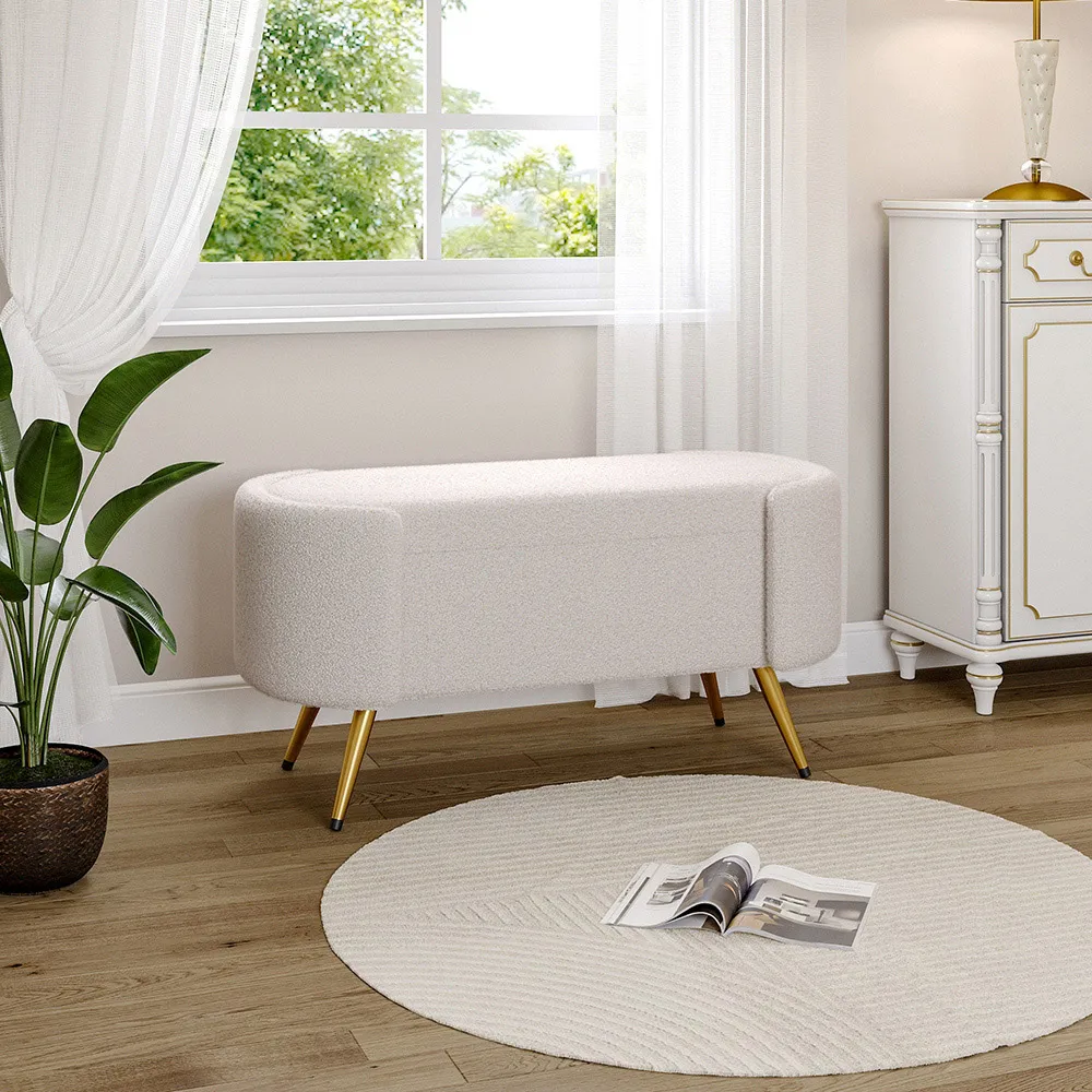 Upholstered Accent Bench - White, Sherpa