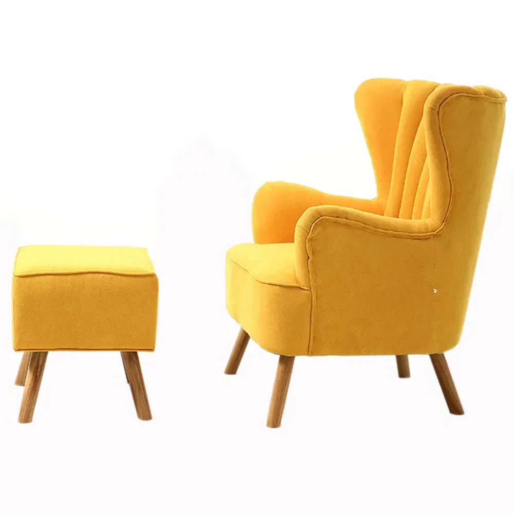 Upholstered Armchair with Footstool - Yellow, Faux Wool