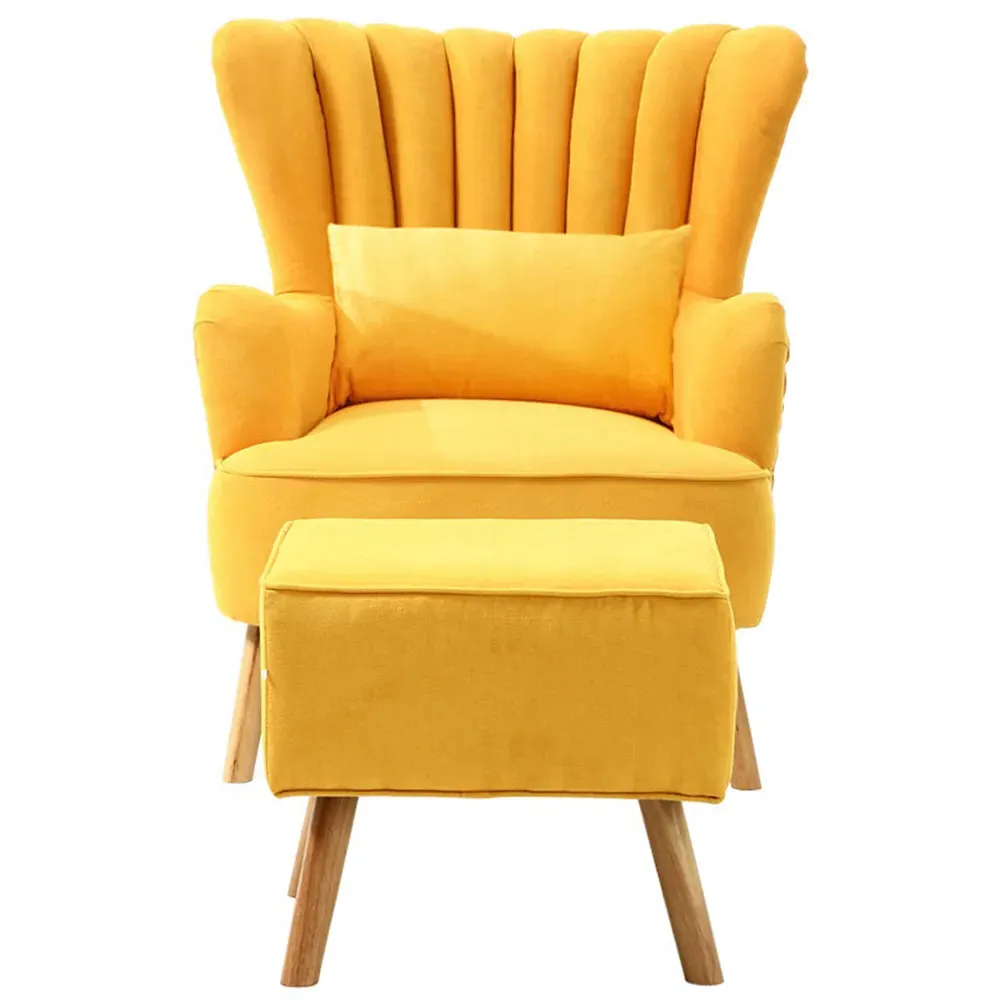 Upholstered Armchair with Footstool - Yellow, Faux Wool