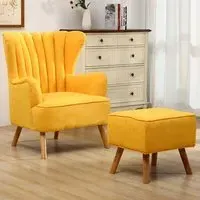 Upholstered Armchair with Footstool - Yellow, Faux Wool