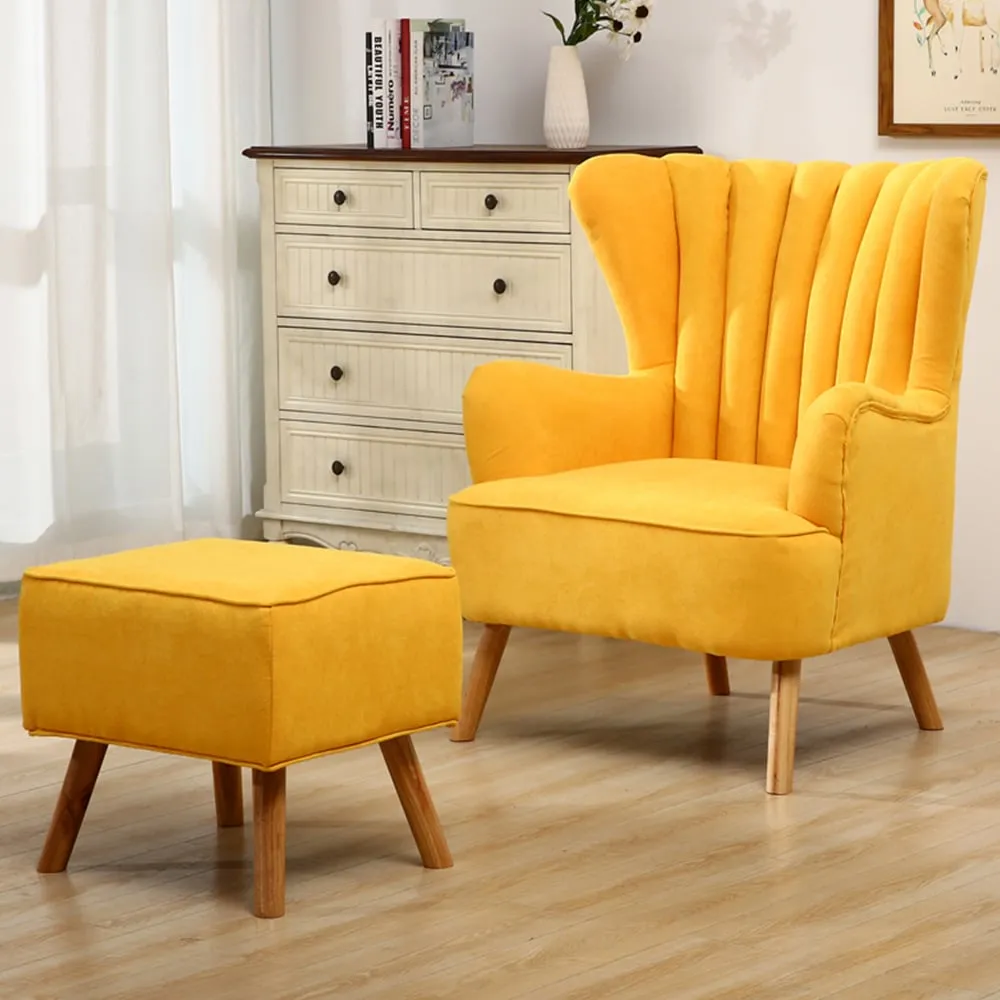 Upholstered Armchair with Footstool - Yellow, Faux Wool