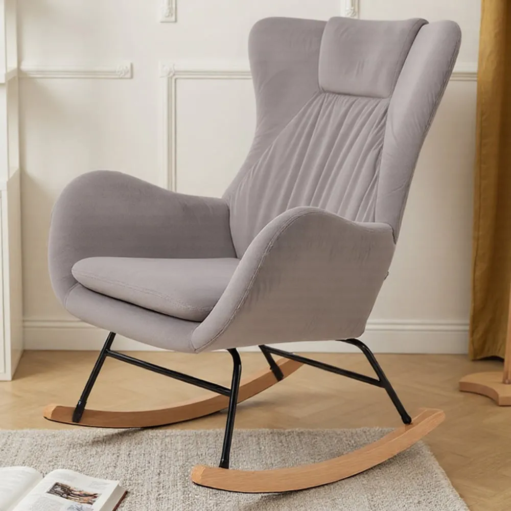 Upholstered Rocking Chair - Grey, Velvet image
