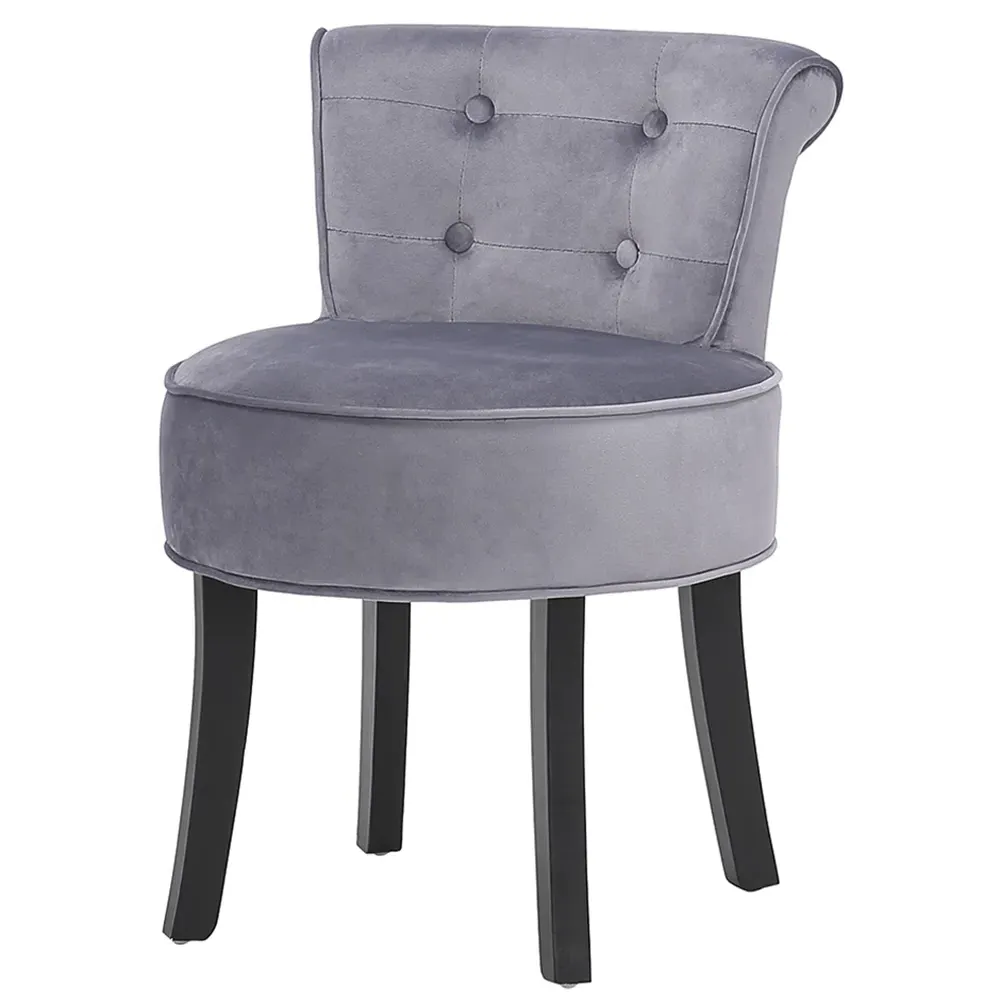 Vanity Stool with Backrest - Grey, Velvet
