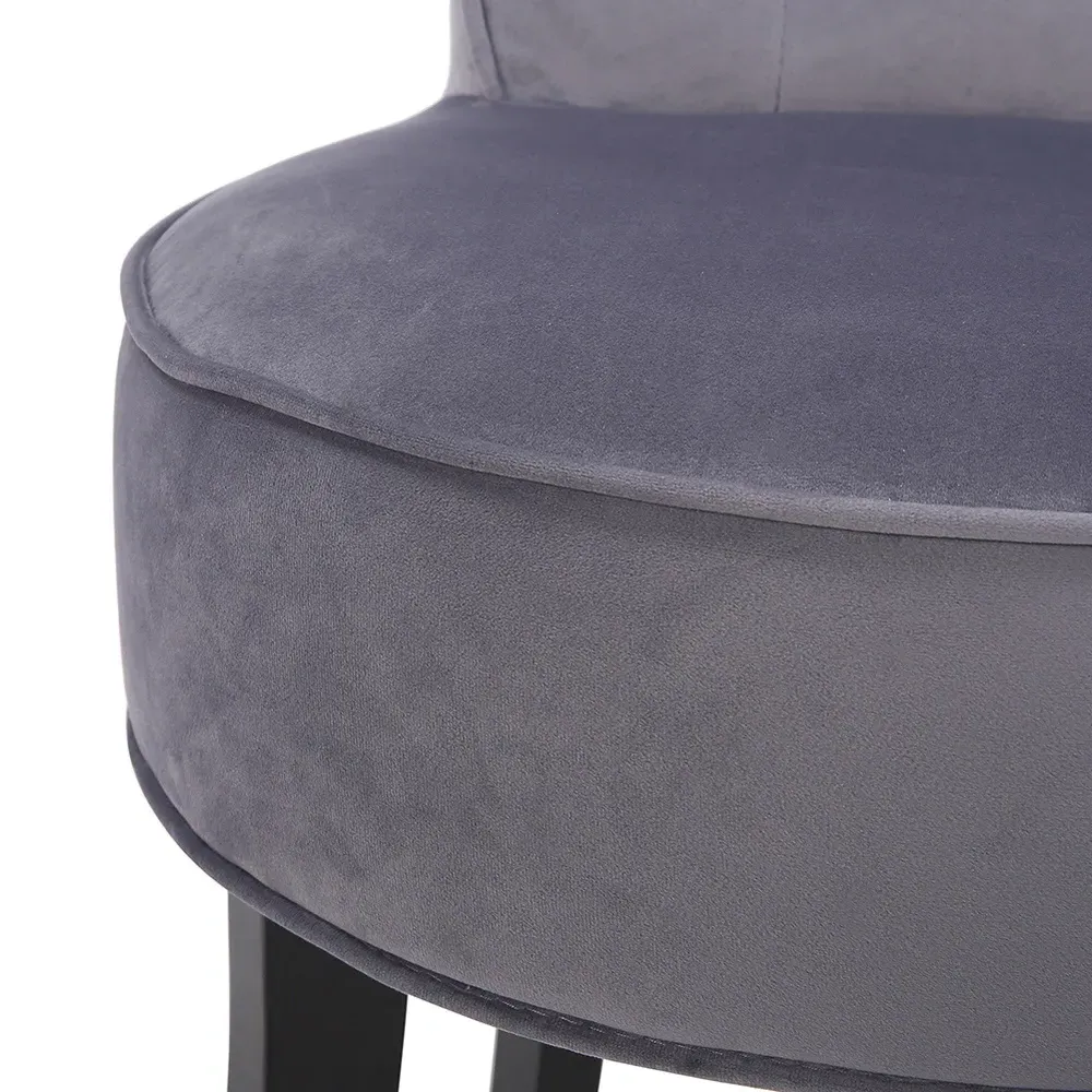 Vanity Stool with Backrest - Grey, Velvet