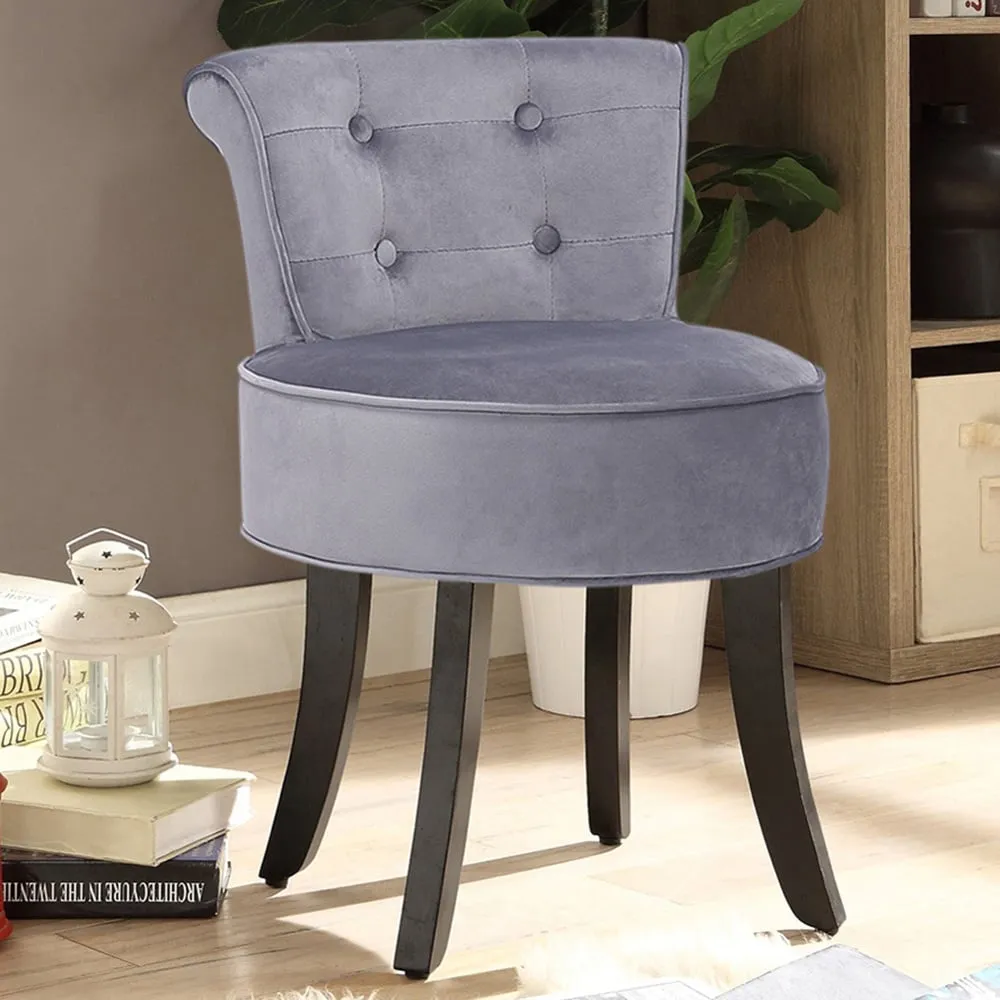 Vanity Stool with Backrest - Grey, Velvet image