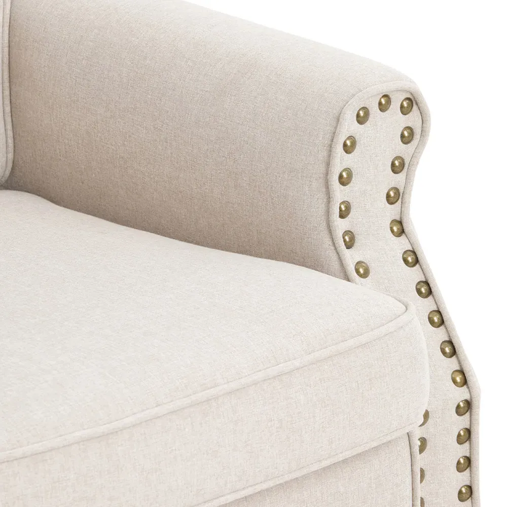 Velvet and Linen Upholstered Armchair - Beige