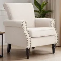 Velvet and Linen Upholstered Armchair - Beige